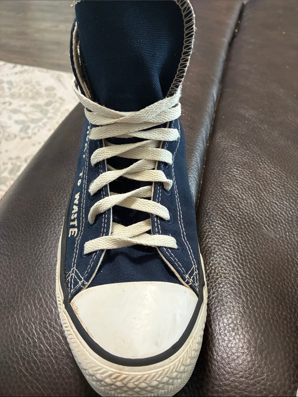Women Navy Canvas High-Top Sneakers with White Toe